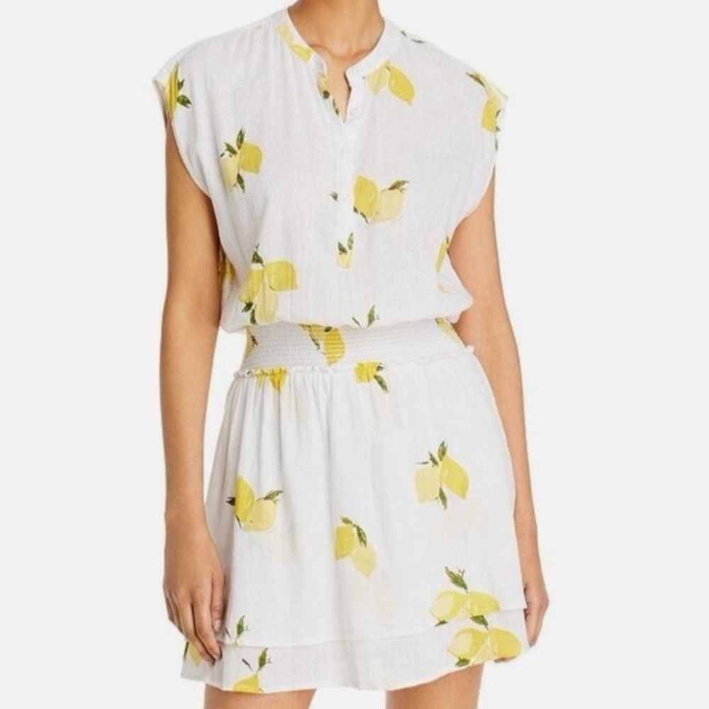 Rails Angelina Double-Tiered Linen Mini Dress In Citronnade Lemon Print XS - Picture 2 of 11